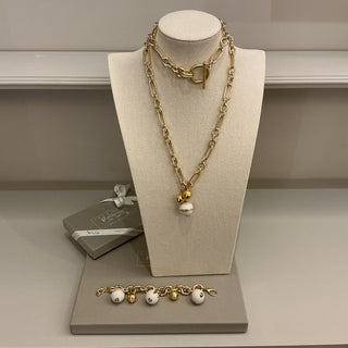 Collana catena grossa con perle oro